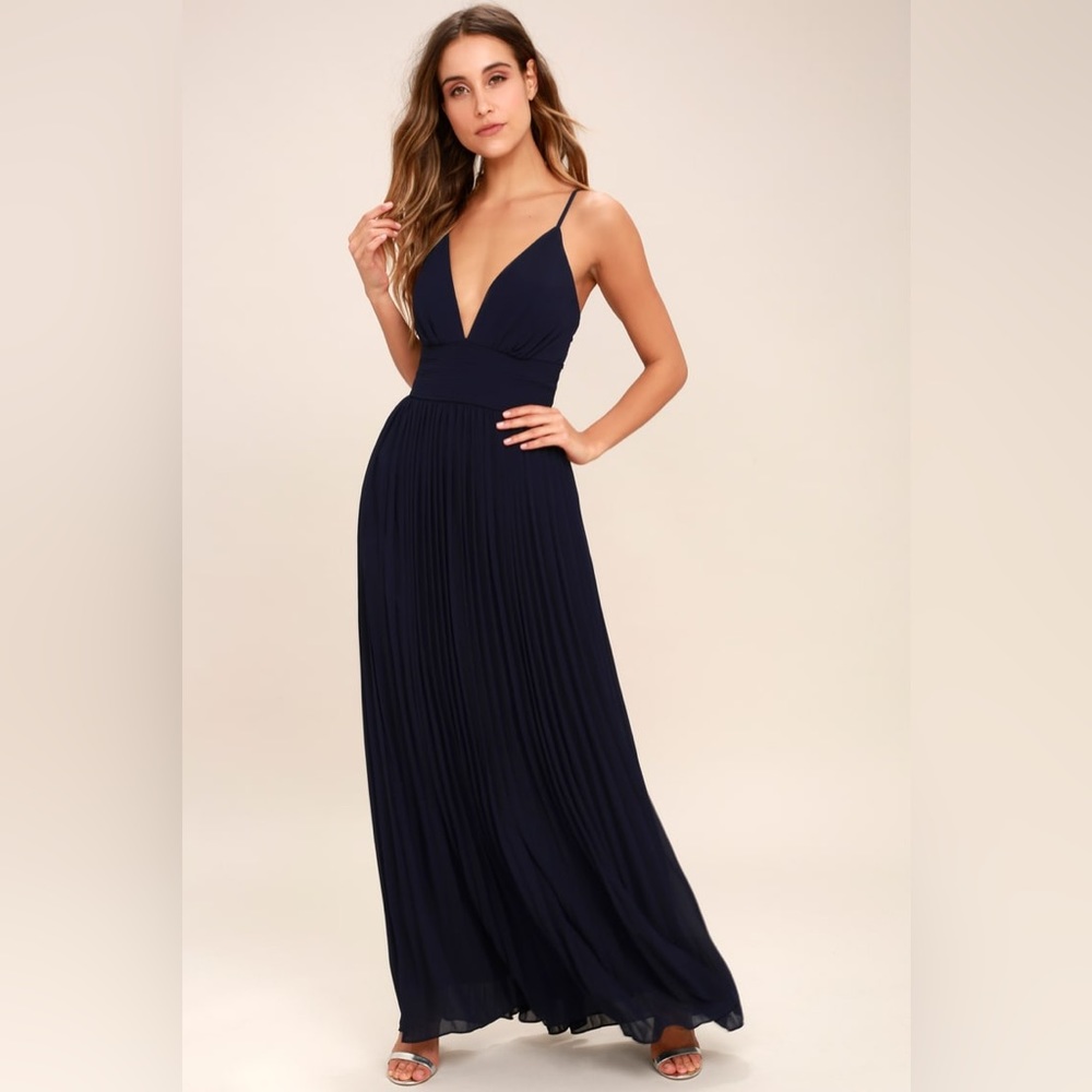 Lulus Depths of My Love Navy Blue Maxi Dress Size Small NWT Bridesmaids Prom